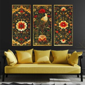 Set of Three large Wall Paintings for Wall Dacoration Golden Framed Wall Paintings for Living Room & Bedroom Wall Art for Home Decoration & Office Wall Dรฉcor (14x11 inch CH-LGD3-6)