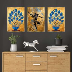 Set of Three Wall Paintings for Wall Dacoration Golden Framed Wall Paintings for Living Room & Bedroom Wall Art for Home Decoration & Office Wall Dรฉcor (18x12 inch CH-GD3-10)